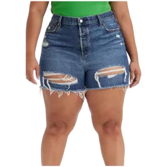 Levi's Plus Size 16W 501 Original Shorts Distressed High‎ Rise Button Fly Rigid - Picture 1 of 11